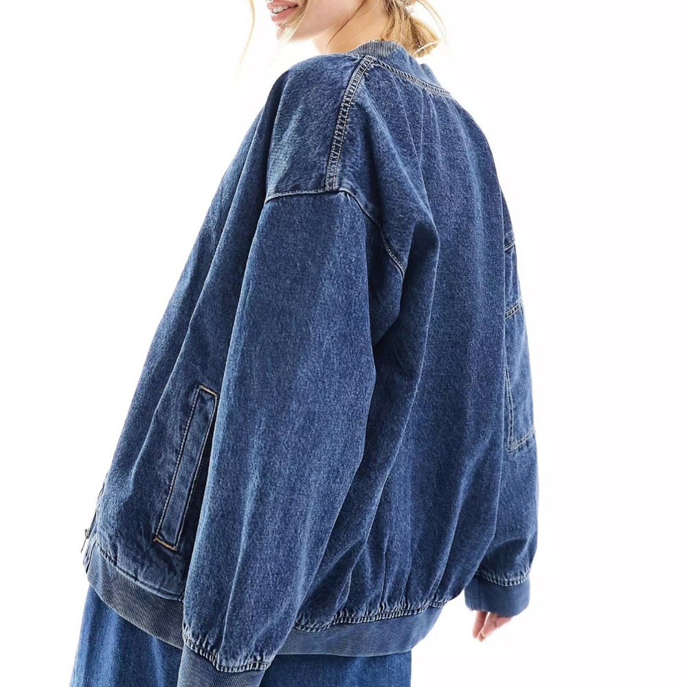 Bershka Denim Bomber Jacket in Blue